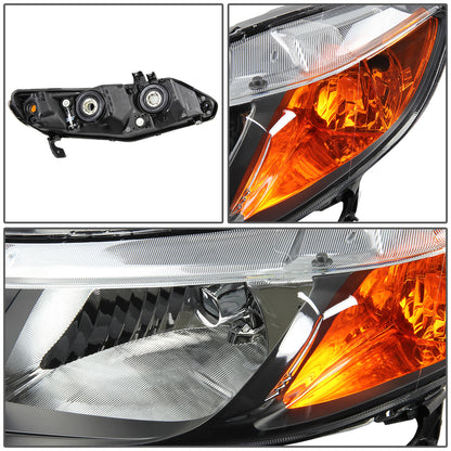 FAROS 06-09 HONDA CIVIC 4-DOOR - 9006 LOW BEAM / 9005 HIGH BEAM - BLACK HOUSING / AMBER CORNER