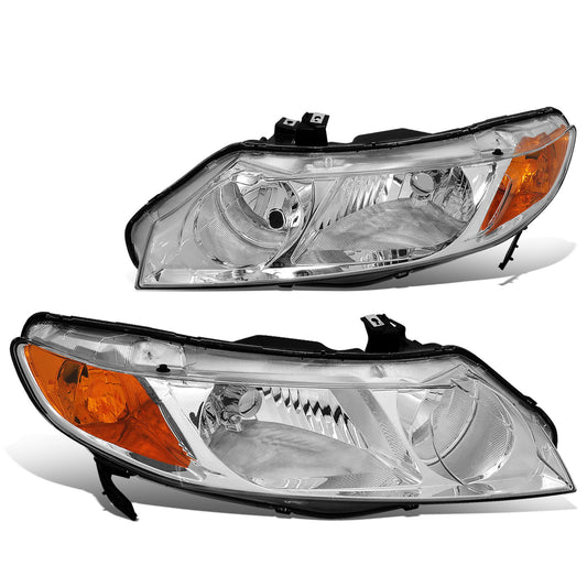 FAROS 06-09 HONDA CIVIC 4-DOOR - 9006 LOW BEAM / 9005 HIGH BEAM - CHROME HOUSING / AMBER CORNER