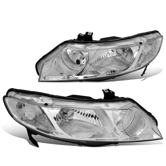 FAROS 06-09 HONDA CIVIC 4-DOOR - 9006 LOW BEAM / 9005 HIGH BEAM - CHROME HOUSING / CLEAR CORNER