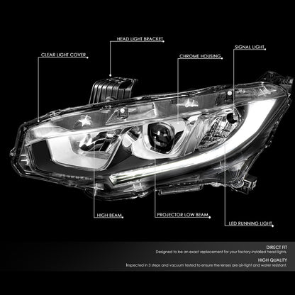 FAROS 16-18 HONDA CIVIC - H11 LOW BEAM / 9005 HIGH BEAM - CHROME HOUSING / CLEAR CORNER