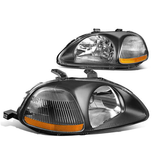 FAROS 96-98 HONDA CIVIC 2/3/4-DOOR - H4 LOW BEAM / HIGH BEAM - BLACK HOUSING / AMBER CORNER