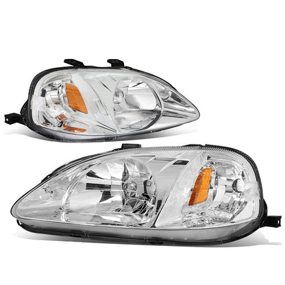 FAROS 99-00 HONDA CIVIC 2/3/4-DOOR - H4 LOW BEAM / HIGH BEAM - CHROME HOUSING / AMBER CORNER
