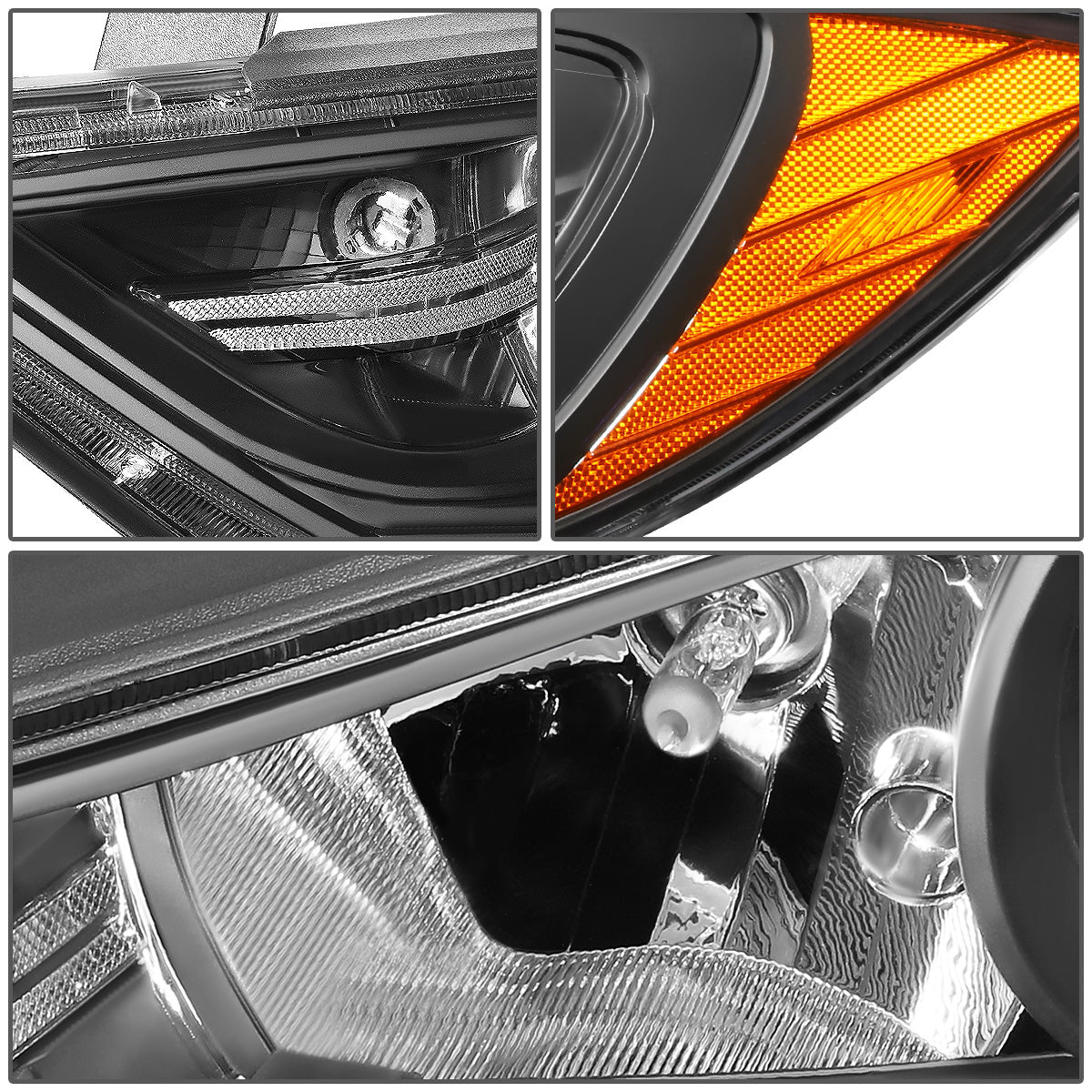 FAROS 17-18 HYUNDAI ELANTRA - PROJECTOR LOW BEAM - 9005 HIGH / H7 LOW PY21W SIGNAL - BLACK HOUSING / AMBER CORNER