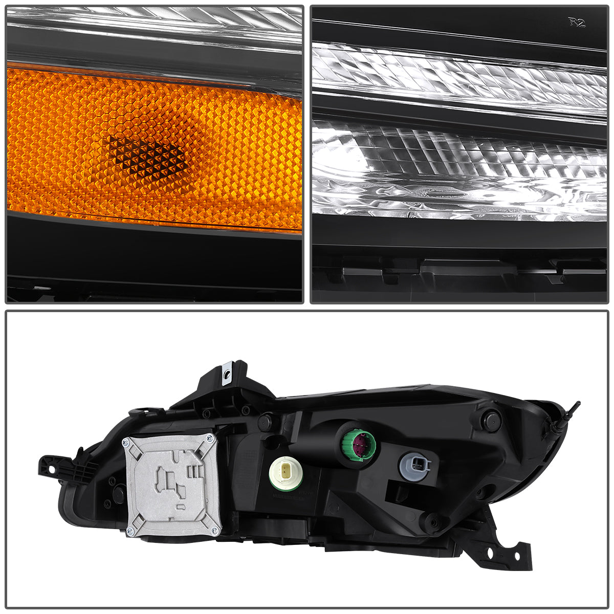 FAROS 14-18 JEEP CHEROKEE - FITS MODELS WITH FACTORY HALOGEN HEADLIGHTS ONLY. DOES NOT FIT HID MODELS - OE STYLE - LED DRL - PROJECTOR - 9005 LOW BEAM / HIGH BEAM,7440 SIGNAL, 194 MARKER - BLACK HOUSING / AMBER CORNER