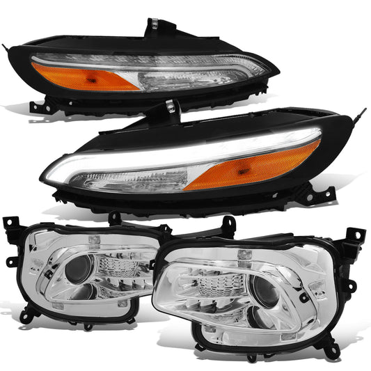 FAROS 14-18 JEEP CHEROKEE - FITS MODELS WITH FACTORY HALOGEN HEADLIGHTS ONLY. DOES NOT FIT HID MODELS - OE STYLE - LED DRL - PROJECTOR - 9005 LOW BEAM / HIGH BEAM,7440 SIGNAL, 194 MARKER - CHROME HOUSING / AMBER CORNER