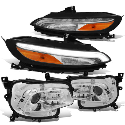 FAROS 14-18 JEEP CHEROKEE - FITS MODELS WITH FACTORY HALOGEN HEADLIGHTS ONLY. DOES NOT FIT HID MODELS - OE STYLE - LED DRL - PROJECTOR - 9005 LOW BEAM / HIGH BEAM,7440 SIGNAL, 194 MARKER - CHROME HOUSING / AMBER CORNER