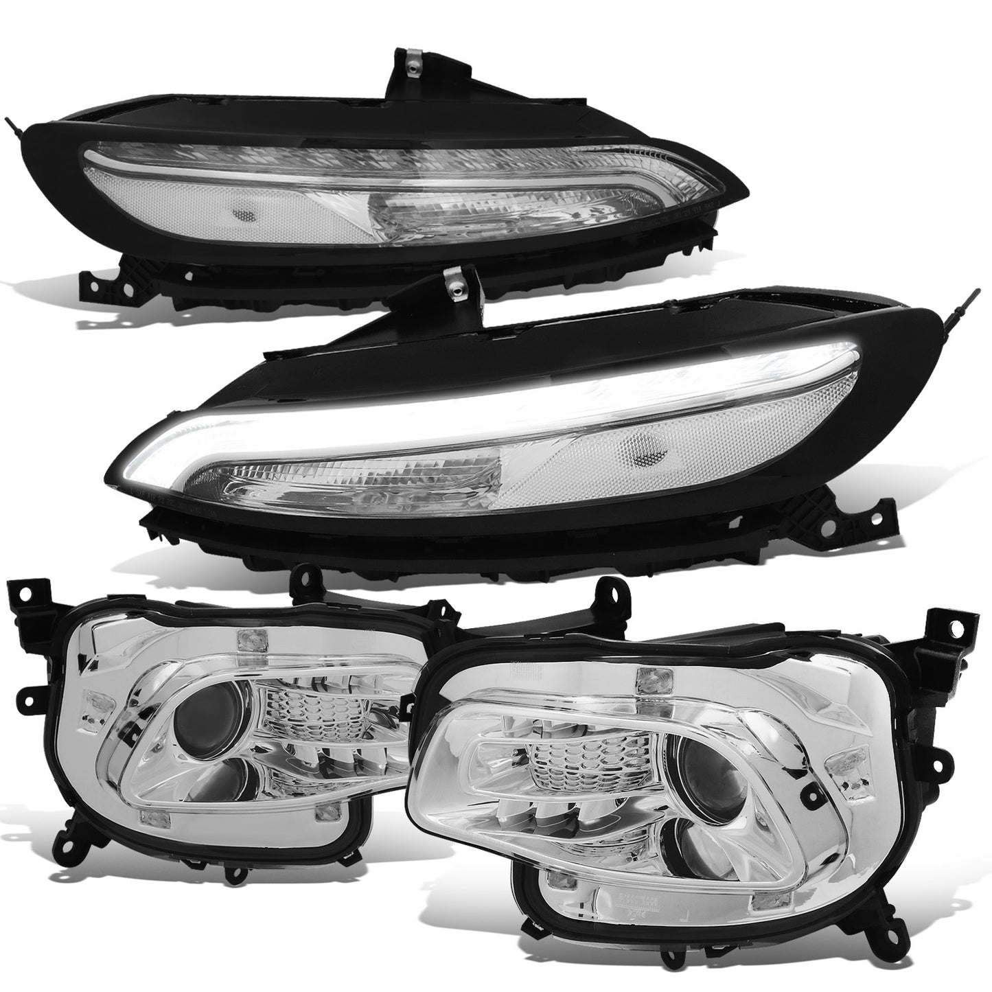 FAROS 14-18 JEEP CHEROKEE - FITS MODELS WITH FACTORY HALOGEN HEADLIGHTS ONLY. DOES NOT FIT HID MODELS - OE STYLE - LED DRL - PROJECTOR - 9005 LOW BEAM / HIGH BEAM,7440 SIGNAL, 194 MARKER - CHROME HOUSING / CLEAR CORNER