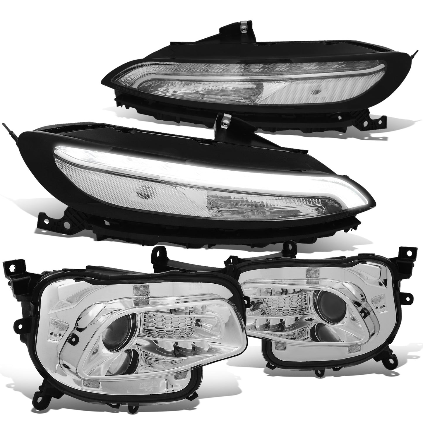 FAROS 14-18 JEEP CHEROKEE - FITS MODELS WITH FACTORY HALOGEN HEADLIGHTS ONLY. DOES NOT FIT HID MODELS - OE STYLE - LED DRL - PROJECTOR - 9005 LOW BEAM / HIGH BEAM,7440 SIGNAL, 194 MARKER - CHROME HOUSING / CLEAR CORNER