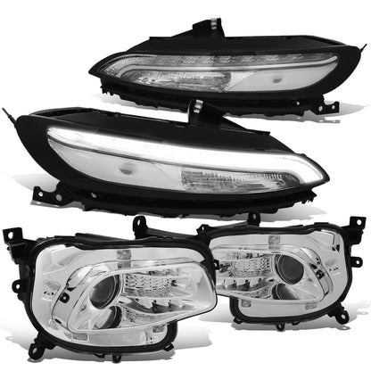 FAROS 14-18 JEEP CHEROKEE - FITS MODELS WITH FACTORY HALOGEN HEADLIGHTS ONLY. DOES NOT FIT HID MODELS - OE STYLE - LED DRL - PROJECTOR - 9005 LOW BEAM / HIGH BEAM,7440 SIGNAL, 194 MARKER - CHROME HOUSING / CLEAR CORNER