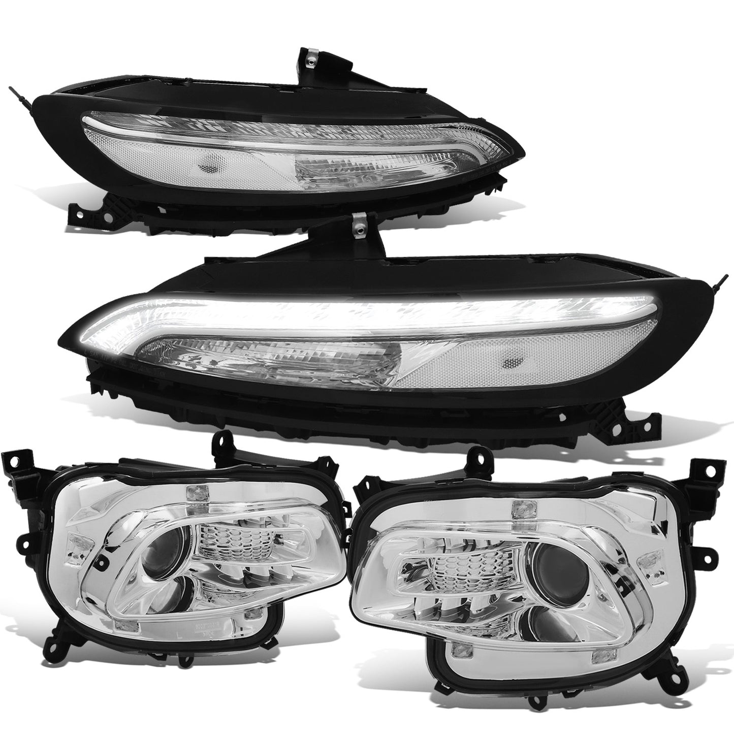 FAROS 14-18 JEEP CHEROKEE - FITS MODELS WITH FACTORY HALOGEN HEADLIGHTS ONLY. DOES NOT FIT HID MODELS - OE STYLE - LED DRL - PROJECTOR - 9005 LOW BEAM / HIGH BEAM,7440 SIGNAL, 194 MARKER - CHROME HOUSING / CLEAR CORNER