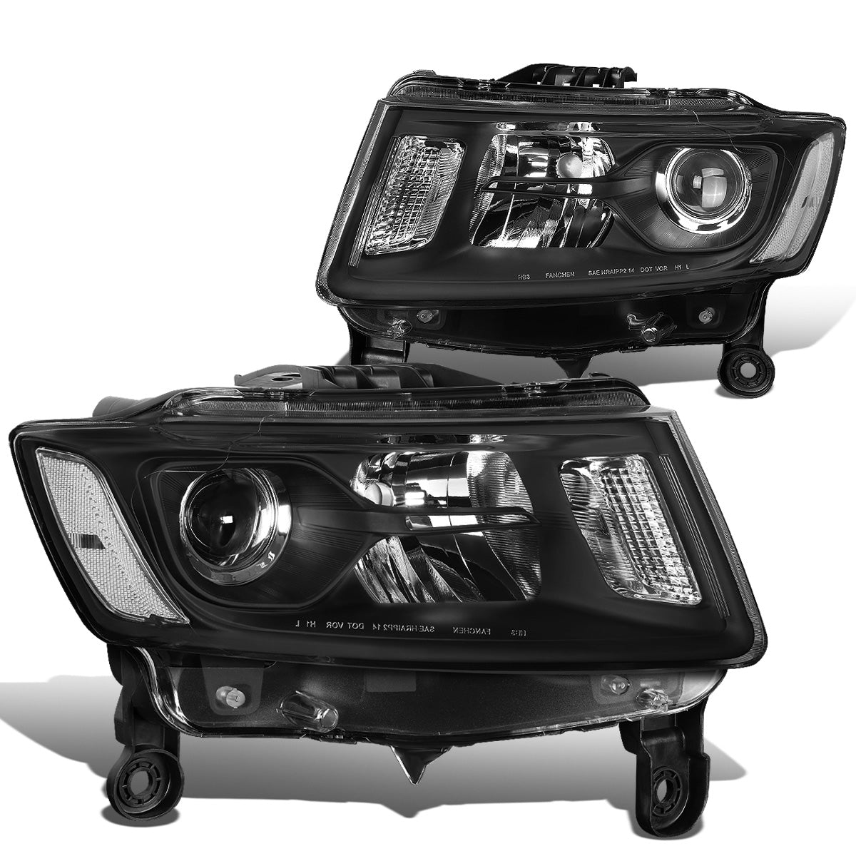 FAROS 14-16 JEEP GRAND CHEROKEE PRE FACELIFT - FITS MODELS WITH HALOGEN HEADLIGHTS ONLY - H1 LOW BEAM / 9005 HIGH BEAM - BLACK HOUSING / CLEAR CORNER