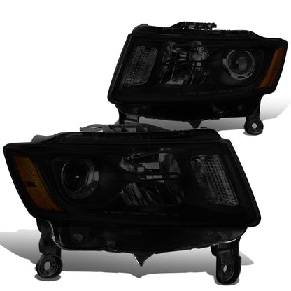FAROS 14-16 JEEP GRAND CHEROKEE PRE FACELIFT - FITS MODELS WITH HALOGEN HEADLIGHTS ONLY - H1 LOW BEAM / 9005 HIGH BEAM - BLACK HOUSING / AMBER CORNER / SMOKE LENS