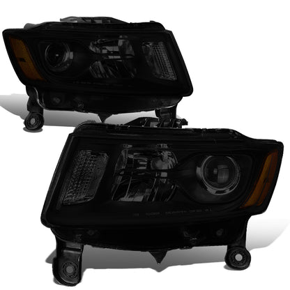FAROS 14-16 JEEP GRAND CHEROKEE PRE FACELIFT - FITS MODELS WITH HALOGEN HEADLIGHTS ONLY - H1 LOW BEAM / 9005 HIGH BEAM - BLACK HOUSING / AMBER CORNER / SMOKE LENS