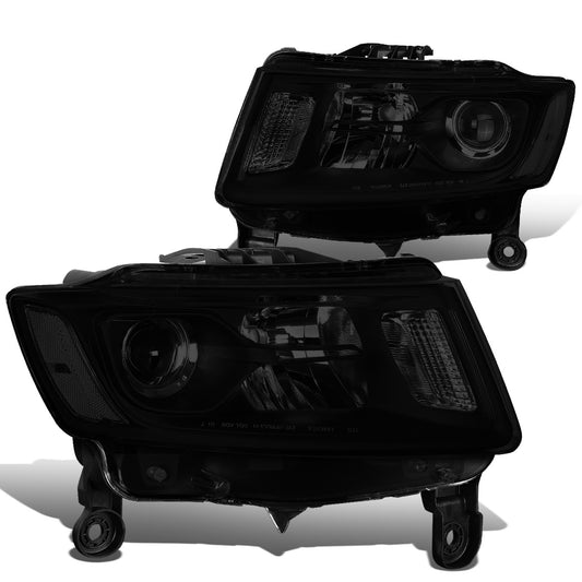 FAROS 14-16 JEEP GRAND CHEROKEE PRE FACELIFT - FITS MODELS WITH HALOGEN HEADLIGHTS ONLY - H1 LOW BEAM / 9005 HIGH BEAM - BLACK HOUSING / CLEAR CORNER / SMOKE LENS