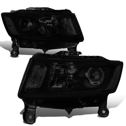 FAROS 14-16 JEEP GRAND CHEROKEE PRE FACELIFT - FITS MODELS WITH HALOGEN HEADLIGHTS ONLY - H1 LOW BEAM / 9005 HIGH BEAM - BLACK HOUSING / CLEAR CORNER / SMOKE LENS