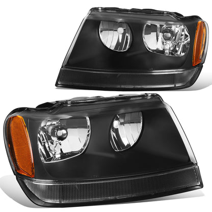 FAROS 99-04 JEEP GRAND CHEROKEE 4-DOOR - 9006 LOW BEAM / 9005 HIGH BEAM - BLACK HOUSING / AMBER CORNER