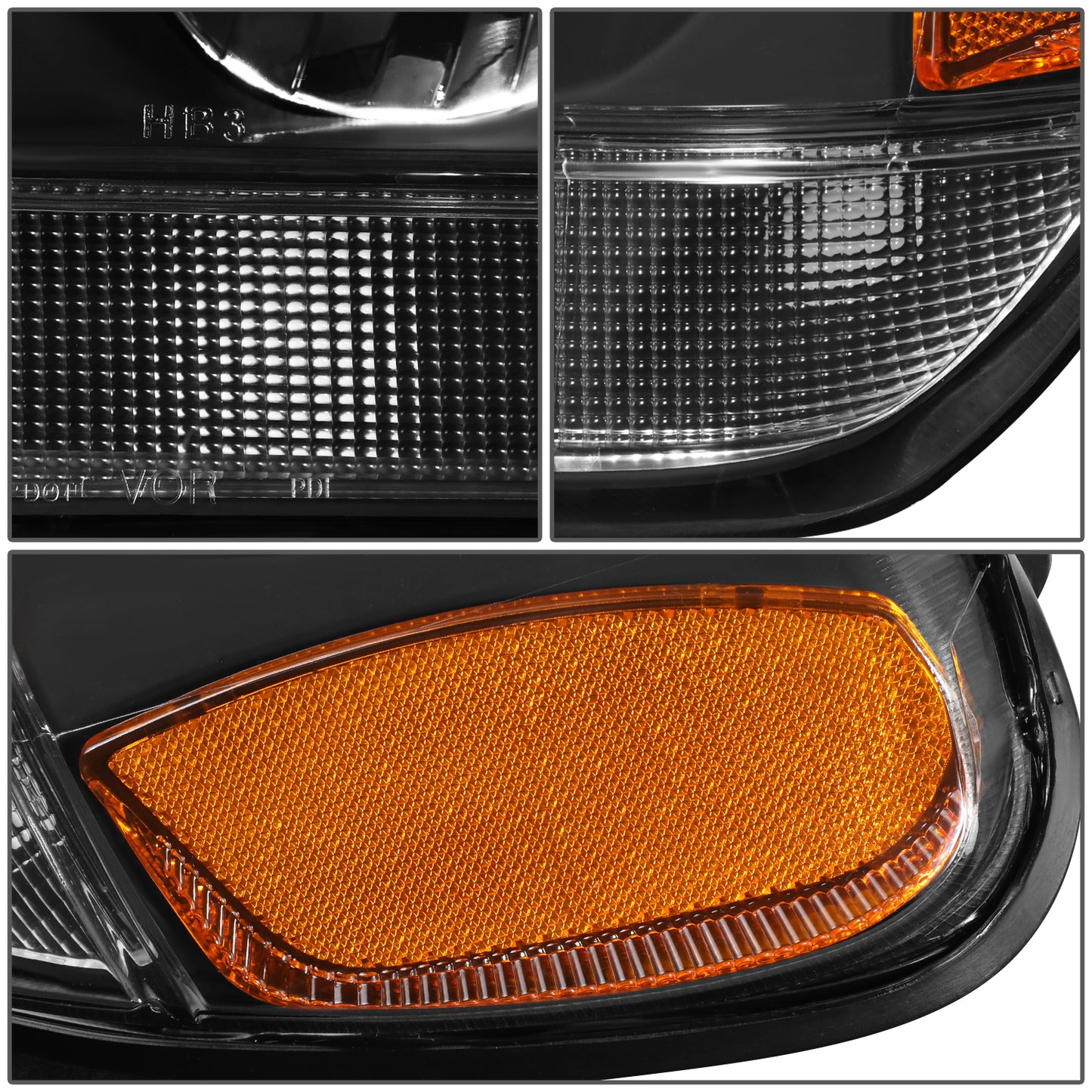 FAROS 99-04 JEEP GRAND CHEROKEE 4-DOOR - 9006 LOW BEAM / 9005 HIGH BEAM - BLACK HOUSING / AMBER CORNER