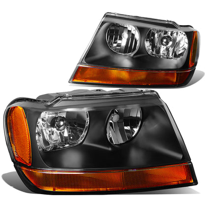 FAROS 99-04 JEEP GRAND CHEROKEE 4-DOOR - 9006 LOW BEAM / 9005 HIGH BEAM - BLACK HOUSING / AMBER CORNER