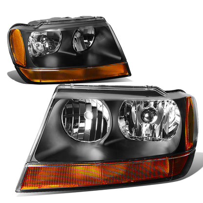 FAROS 99-04 JEEP GRAND CHEROKEE 4-DOOR - 9006 LOW BEAM / 9005 HIGH BEAM - BLACK HOUSING / AMBER CORNER