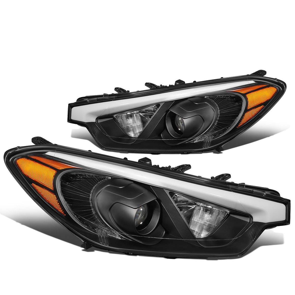 FAROS 14-16 KIA FORTE, FORTE KOUP, FORTE 5 - FITS HALOGEN MODELS W/O LED DRL ONLY - PROJECTOR LOW BEAM - H1 HIGH / H7 LOW / 2357A SIGNAL - BLACK HOUSING / AMBER CORNER