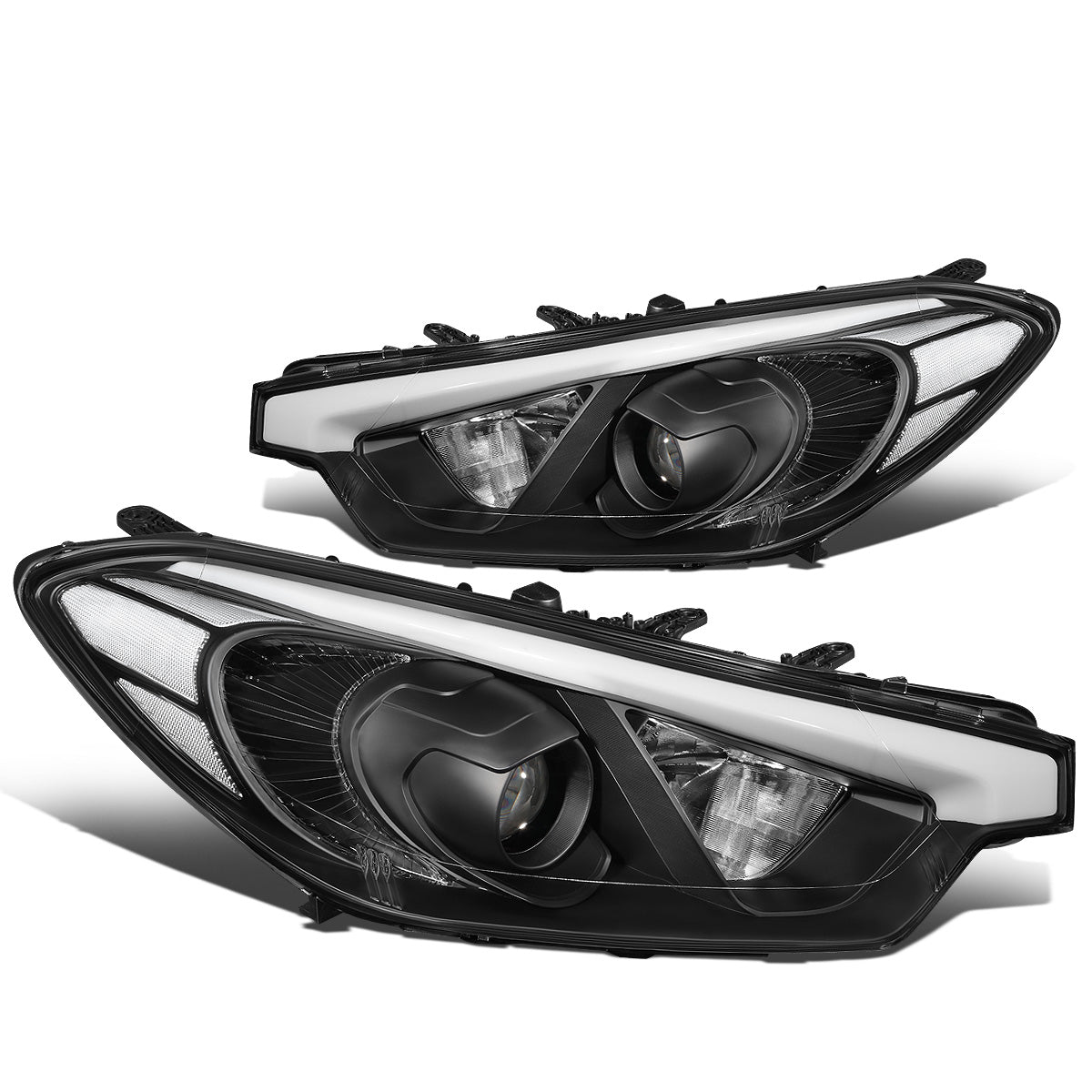 FAROS 14-16 KIA FORTE, FORTE KOUP, FORTE 5 - FITS HALOGEN MODELS W/O LED DRL ONLY - PROJECTOR LOW BEAM - H1 HIGH / H7 LOW / 2357A SIGNAL - BLACK HOUSING / CLEAR CORNER