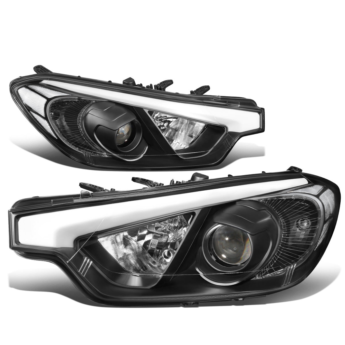 FAROS 14-16 KIA FORTE, FORTE KOUP, FORTE 5 - FITS HALOGEN MODELS W/O LED DRL ONLY - PROJECTOR LOW BEAM - H1 HIGH / H7 LOW / 2357A SIGNAL - BLACK HOUSING / CLEAR CORNER
