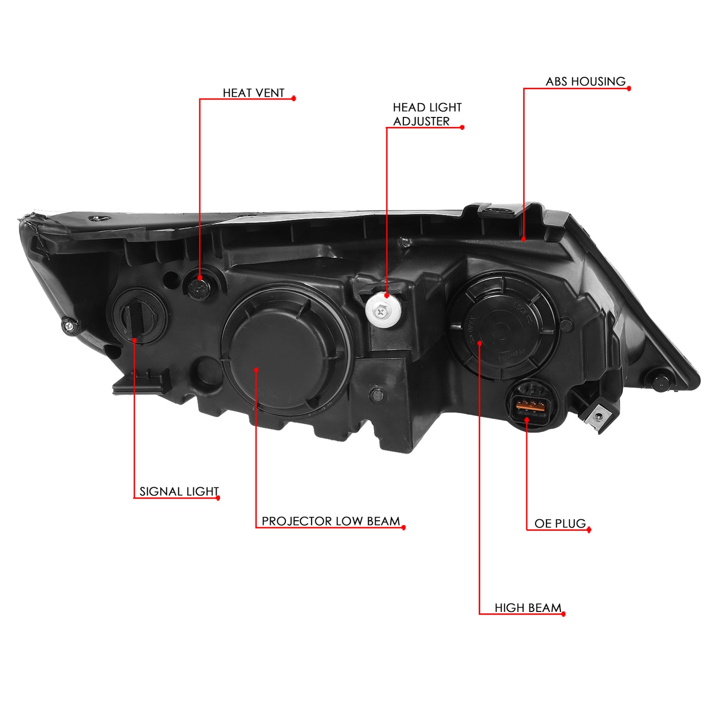 FAROS 11-13 KIA SORENTO - OE STYLE - H11 LOW BEAM / H1 HIGH BEAM / 2357A TURN SIGNAL - BLACK HOUSING / CLEAR CORNER