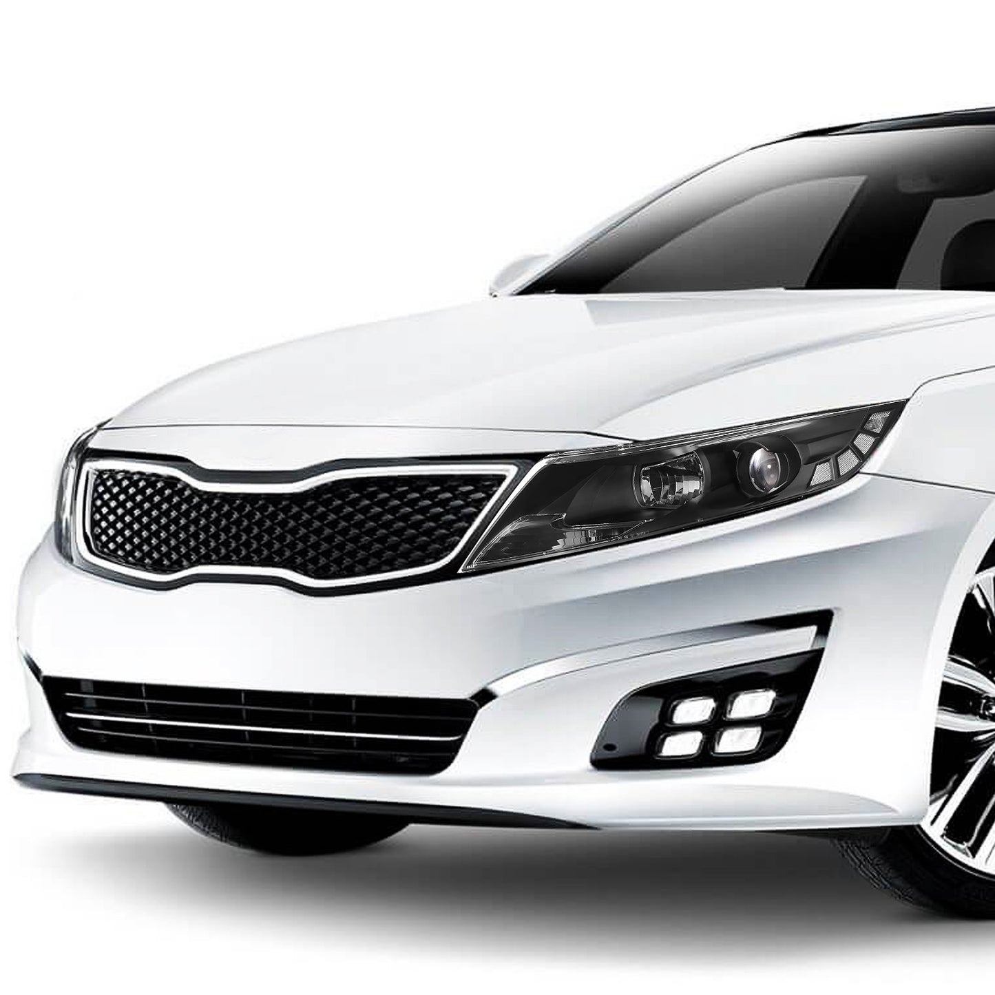 FAROS 11-13 KIA OPTIMA - FITS MODELS W/ FACTORY HALOGEN HEADLIGHTS - OE STYLE - PROJECTOR - H11B LOW BEAM / H1 HIGH BEAM - BLACK HOUSING / CLEAR CORNER
