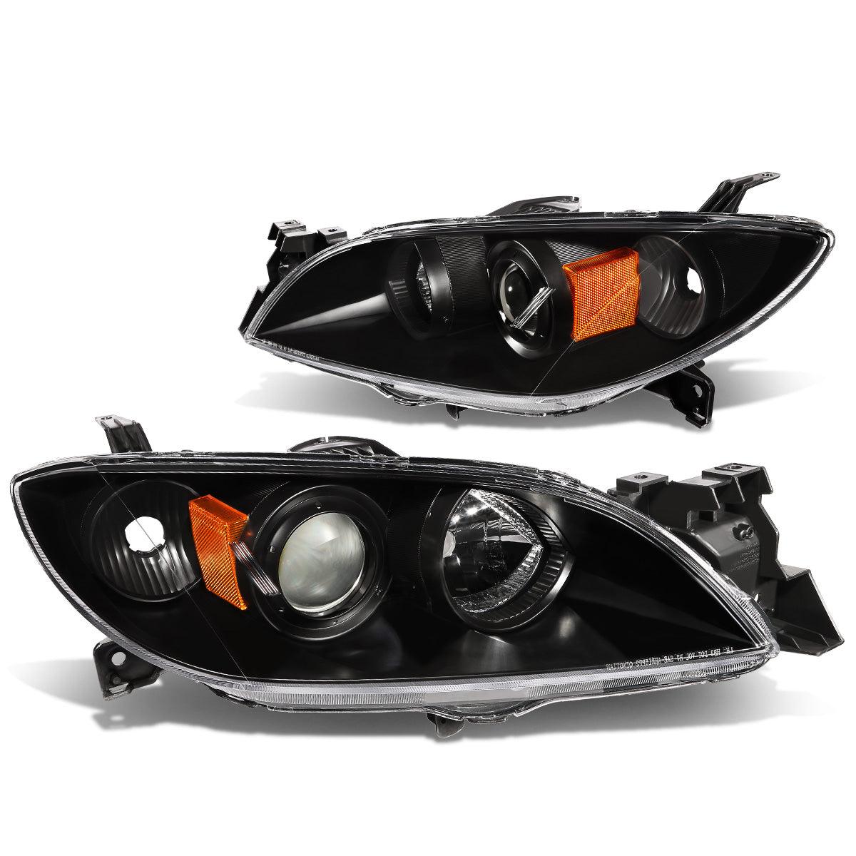 FAROS 04-09 MAZDA 3 SEDAN 4-DOOR - H7 LOW BEAM / 9005 HIGH BEAM - BLACK HOUSING / AMBER CORNER