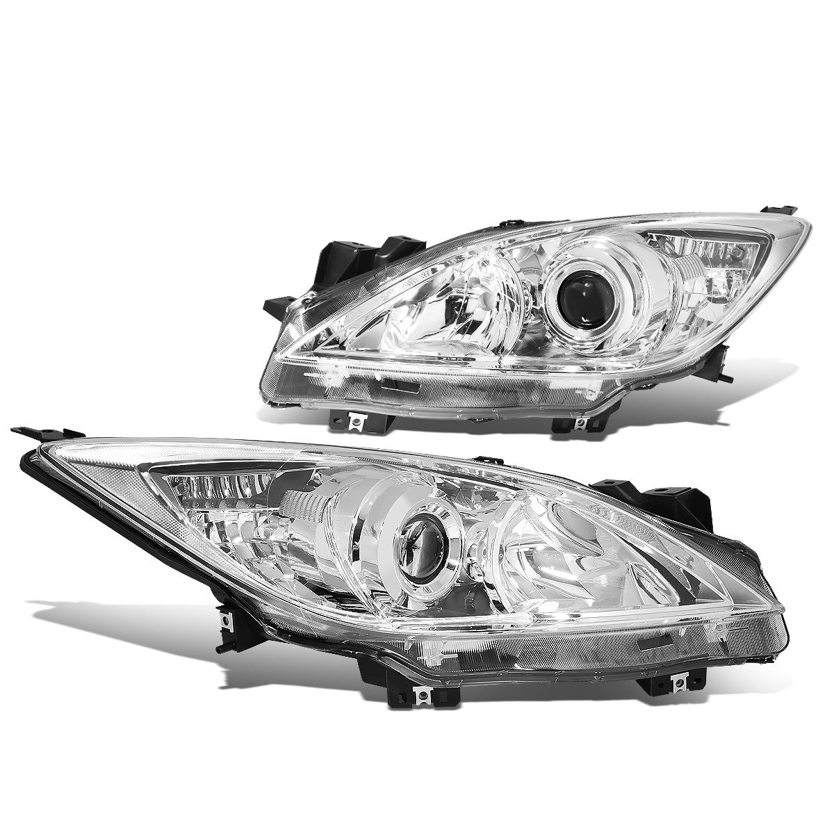 FAROS 10-13 MAZDA 3 4-DOOR - ONLY FITS MODELS WITH HALOGEN HEADLIGHTS - PROJECTOR - H11 LOW BEAM / 9005 HIGH BEAM - CHROME HOUSING / CLEAR CORNER