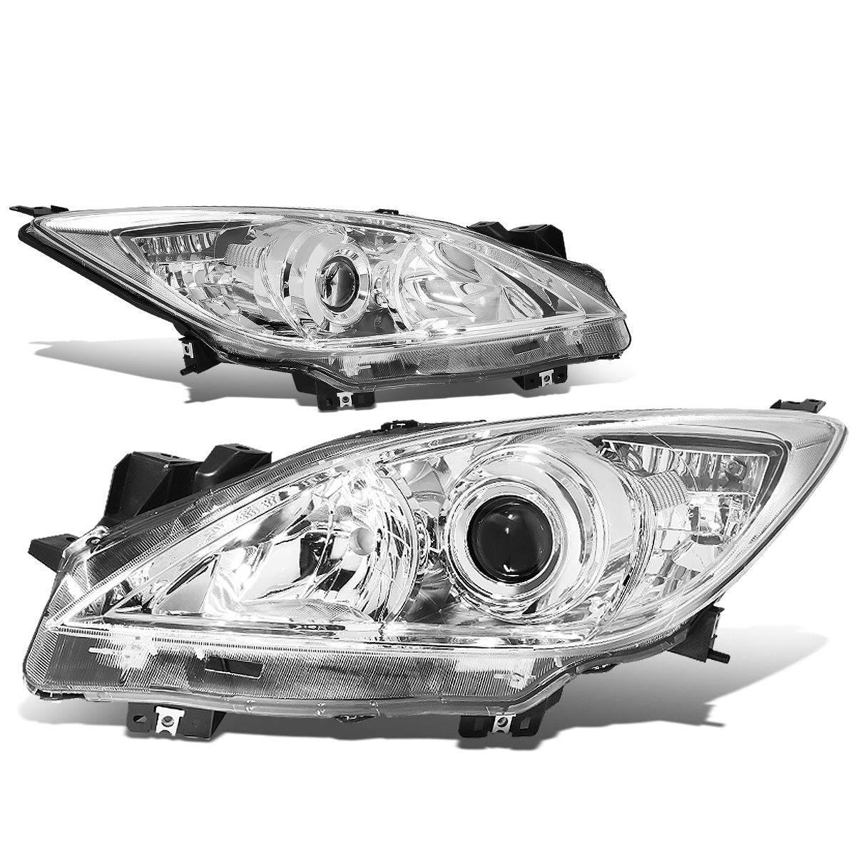 FAROS 10-13 MAZDA 3 4-DOOR - ONLY FITS MODELS WITH HALOGEN HEADLIGHTS - PROJECTOR - H11 LOW BEAM / 9005 HIGH BEAM - CHROME HOUSING / CLEAR CORNER