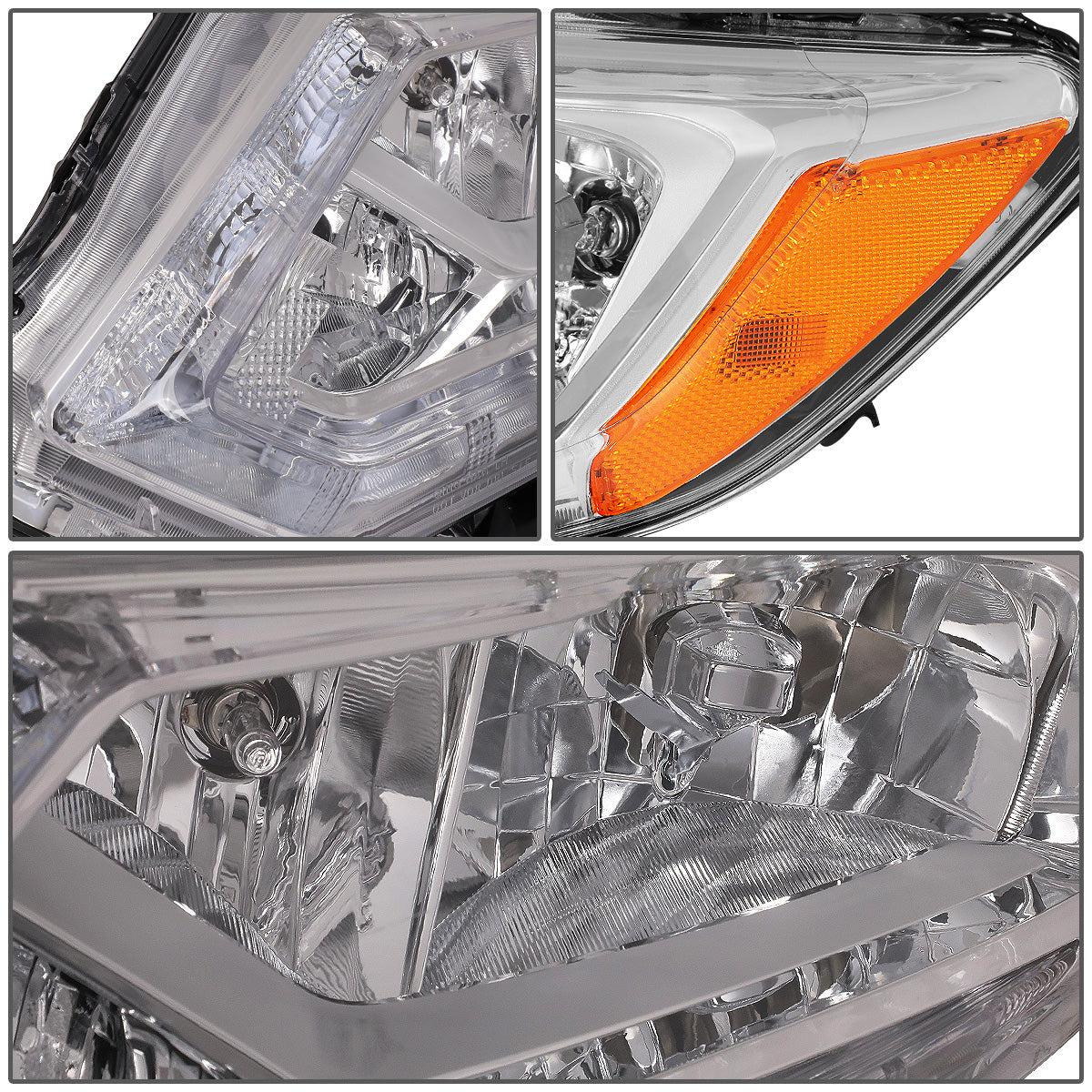 FAROS 14-16 NISSAN ROGUE - ONLY FITS MODELS W/ HALOGEN HEADLIGHTS - H11 LOW BEAM / H9 HIGH BEAM - CHROME HOUSING / AMBER CORNER
