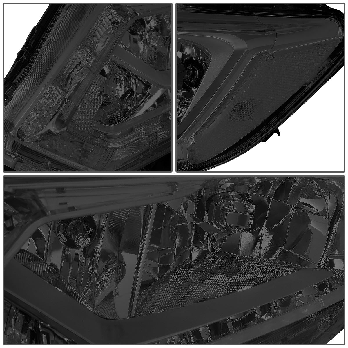 FAROS 14-16 NISSAN ROGUE - ONLY FITS MODELS W/ HALOGEN HEADLIGHTS - H11 LOW BEAM / H9 HIGH BEAM - SMOKE HOUSING / CLEAR CORNER