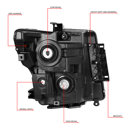 FAROS 17-22 NISSAN TITAN / 16-22 NISSAN TITAN XD - FITS MODELS W/ HALOGEN HEADLIGHTS ONLY - OE STYLE - H11 LOW BEAM / 9005 HIGH BEAM / 2825 SIDE MARKER / 7444NA TURN SIGNAL - BLACK HOUSING / AMBER CORNER