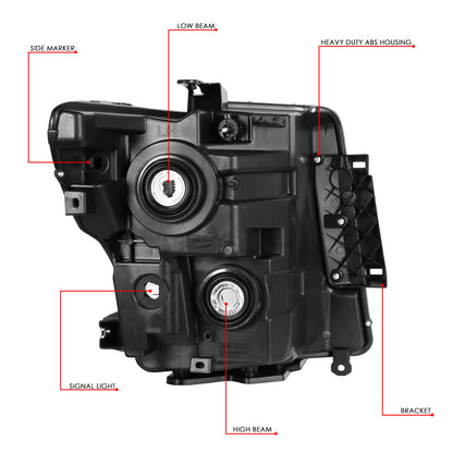 FAROS 17-22 NISSAN TITAN / 16-22 NISSAN TITAN XD - FITS MODELS W/ HALOGEN HEADLIGHTS ONLY - OE STYLE - H11 LOW BEAM / 9005 HIGH BEAM / 2825 SIDE MARKER / 7444NA TURN SIGNAL - BLACK HOUSING / CLEAR CORNER