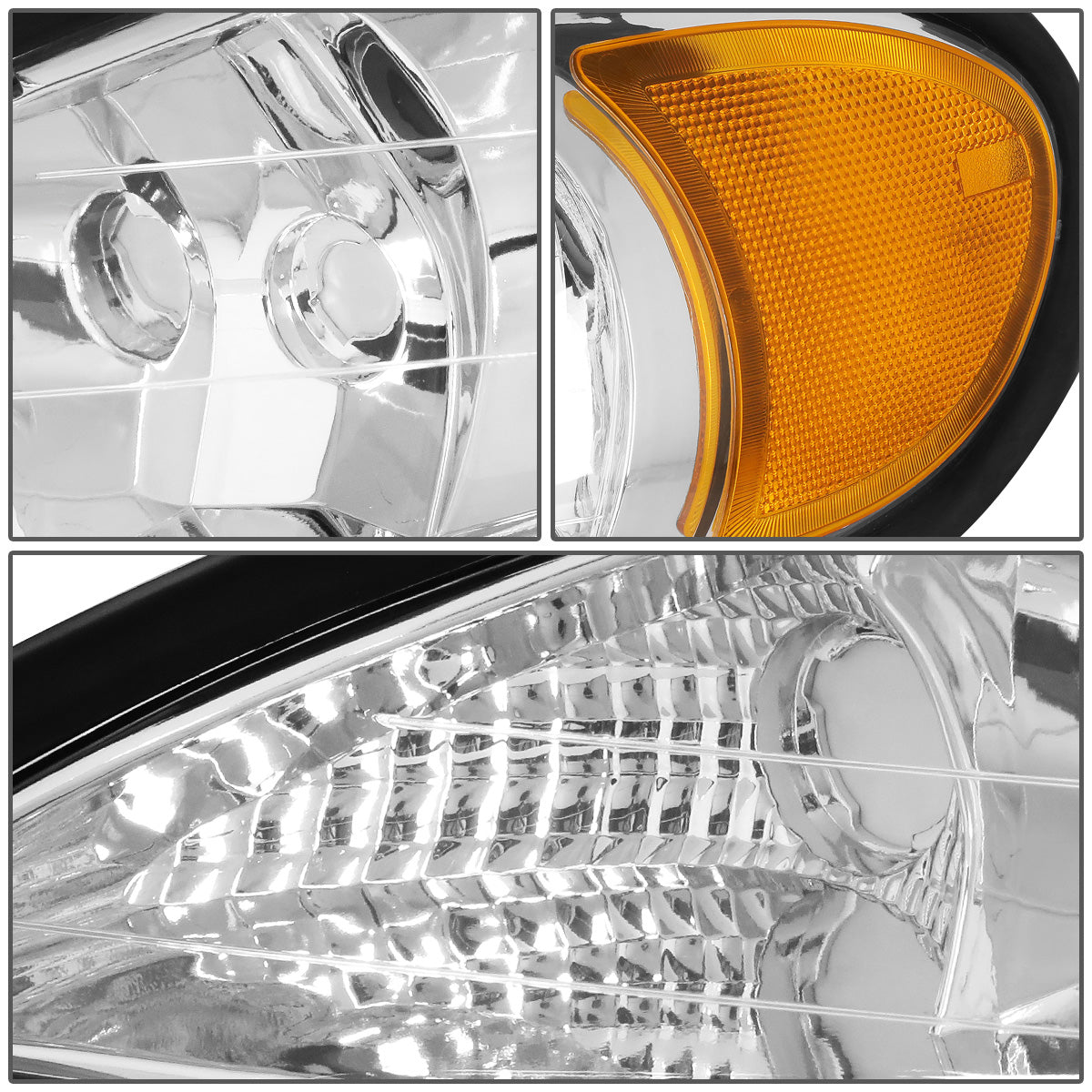 FAROS 99-05 PONTIAC GRAND AM - 9007 HIGH BEAM / LOW BEAM - CHROME HOUSING / AMBER CORNER