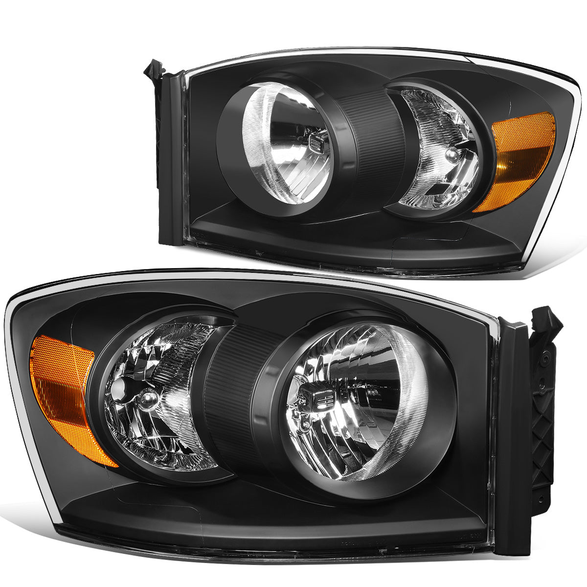FAROS 06-08 DODGE RAM 1500 / 06-09 DODGE RAM 2500, 3500 - FITS MODELS W/ HALOGEN HEADLAMPS ONLY - H13 LOW BEAM / HIGH BEAM - BLACK HOUSING / AMBER CORNER