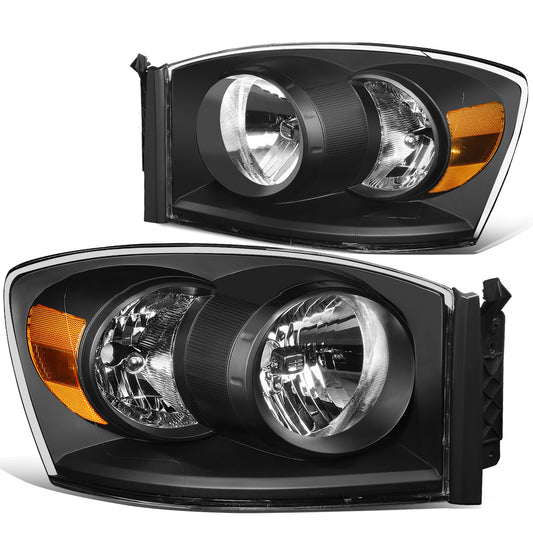 FAROS 06-08 DODGE RAM 1500 / 06-09 DODGE RAM 2500, 3500 - FITS MODELS W/ HALOGEN HEADLAMPS ONLY - H13 LOW BEAM / HIGH BEAM - BLACK HOUSING / AMBER CORNER