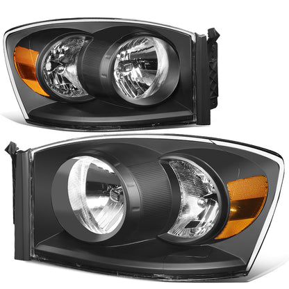 FAROS 06-08 DODGE RAM 1500 / 06-09 DODGE RAM 2500, 3500 - FITS MODELS W/ HALOGEN HEADLAMPS ONLY - H13 LOW BEAM / HIGH BEAM - BLACK HOUSING / AMBER CORNER
