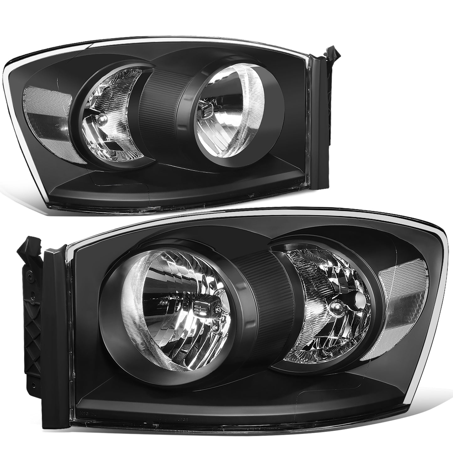 FAROS 06-08 DODGE RAM 1500 / 06-09 DODGE RAM 2500, 3500 - FITS MODELS W/ HALOGEN HEADLAMPS ONLY - H13 LOW BEAM / HIGH BEAM - BLACK HOUSING / CLEAR CORNER