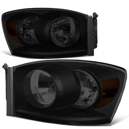 FAROS 06-08 DODGE RAM 1500 / 06-09 DODGE RAM 2500 , 3500 - FITS MODELS W/ HALOGEN HEADLAMPS ONLY - H13 LOW BEAM / HIGH BEAM - BLACK HOUSING / SMOKE LENS / AMBER CORNER