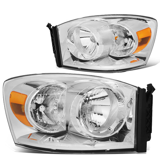 FAROS 06-08 DODGE RAM 1500 / 06-09 DODGE RAM 2500 , 3500 - FITS MODELS W/ HALOGEN HEADLAMPS ONLY - H13 LOW BEAM / HIGH BEAM - CHROME HOUSING / AMBER CORNER