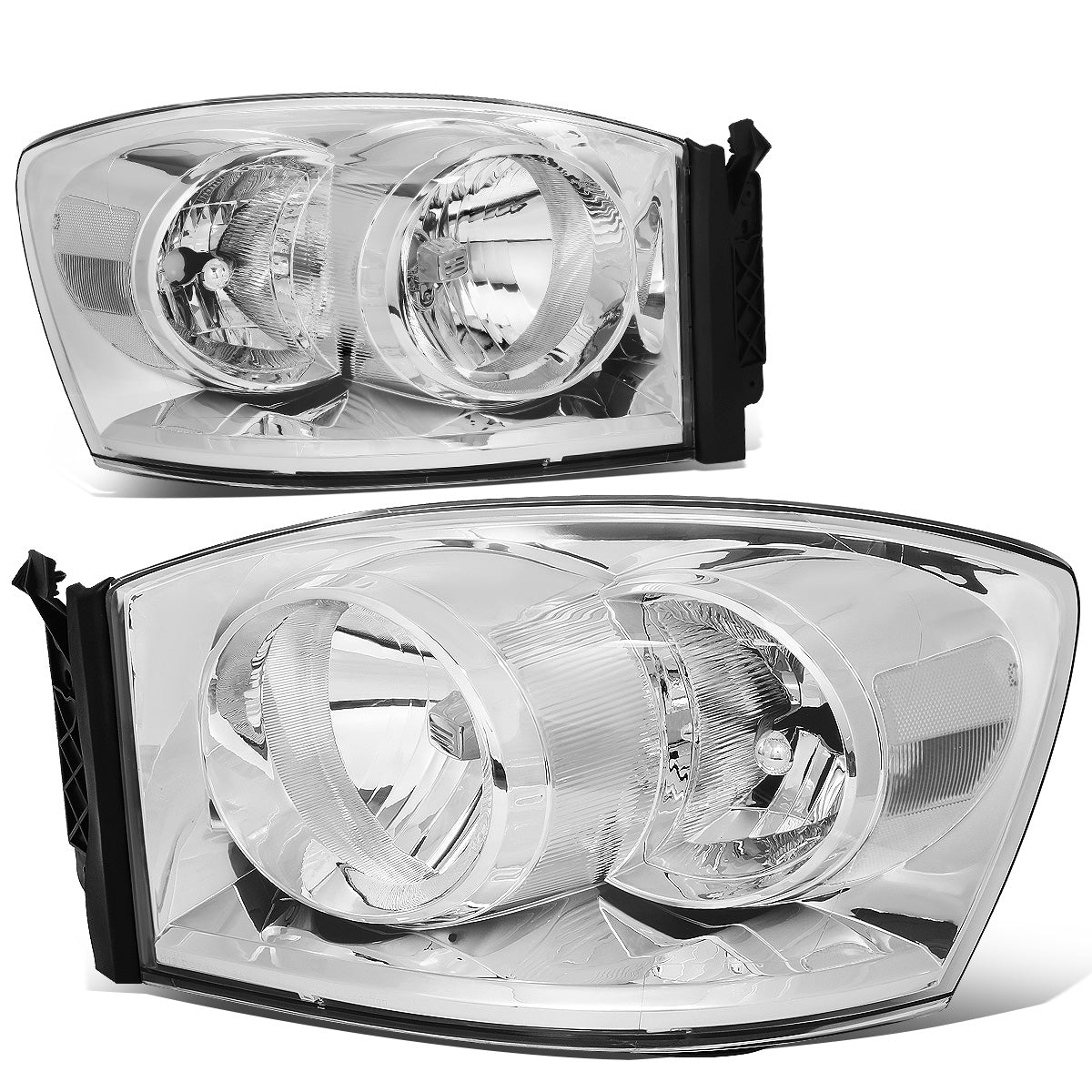 FAROS 06-08 DODGE RAM 1500 / 06-09 DODGE RAM 2500 , 3500 - FITS MODELS W/ HALOGEN HEADLAMPS ONLY - H13 LOW BEAM / HIGH BEAM - CHROME HOUSING / CLEAR CORNER