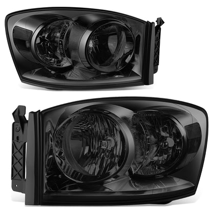 FAROS 06-08 DODGE RAM 1500 / 06-09 DODGE RAM 2500 , 3500 - FITS MODELS W/ HALOGEN HEADLAMPS ONLY - H13 LOW BEAM / HIGH BEAM - SMOKE LENS / CLEAR CORNER