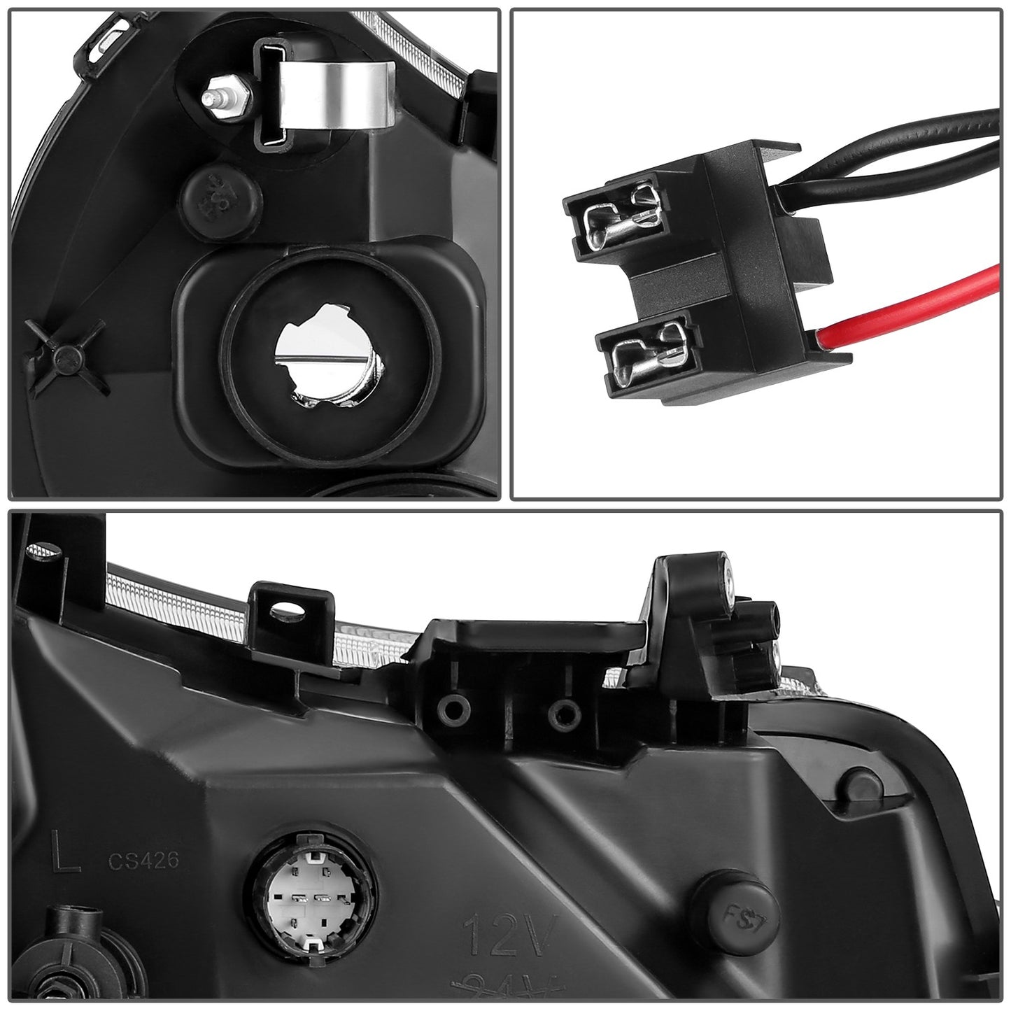 FAROS RAM PROMASTER 1500 2014-2022 / RAM PROMASTER 2500 2014-2022 / RAM PROMASTER 3500 2014-2022 - WITHOUT DAYTIME RUNNING LAMPS - OE STYLE - H7 LOW & HIGH BEAM / 2827 SIDE MARKER / 7443 TURN SIGNAL - BLACK HOUSING / CLEAR CORNER