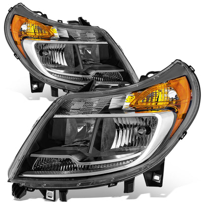 FAROS RAM PROMASTER 1500 2014-2022 / RAM PROMASTER 2500 2014-2022 / RAM PROMASTER 3500 2014-2022 - WITHOUT DAYTIME RUNNING LAMPS - OE STYLE - H7 LOW & HIGH BEAM / 2827 SIDE MARKER / 7443 TURN SIGNAL - CHROME HOUSING / AMBER CORNER