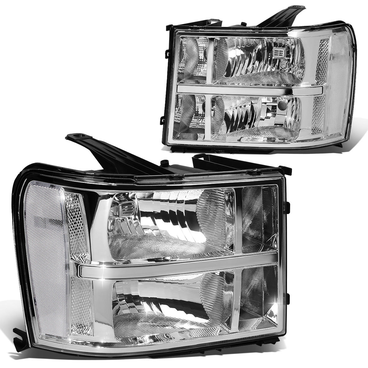 FAROS 07-13 GMC SIERRA 1500 / 07-14 GMC SIERRA 2500 / 07-14 GMC SIERRA 3500 - DOES NOT FIT 2007 CLASSIC (OLD BODY) STYLES - OE STYLE - CHROME HOUSING / CLEAR CORNER - H11 LOW BEAM / 9005 HIGH BEAM, 4151NA SIGNAL, 194 MARKER