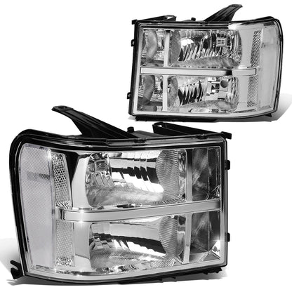 FAROS 07-13 GMC SIERRA 1500 / 07-14 GMC SIERRA 2500 / 07-14 GMC SIERRA 3500 - DOES NOT FIT 2007 CLASSIC (OLD BODY) STYLES - OE STYLE - CHROME HOUSING / CLEAR CORNER - H11 LOW BEAM / 9005 HIGH BEAM, 4151NA SIGNAL, 194 MARKER
