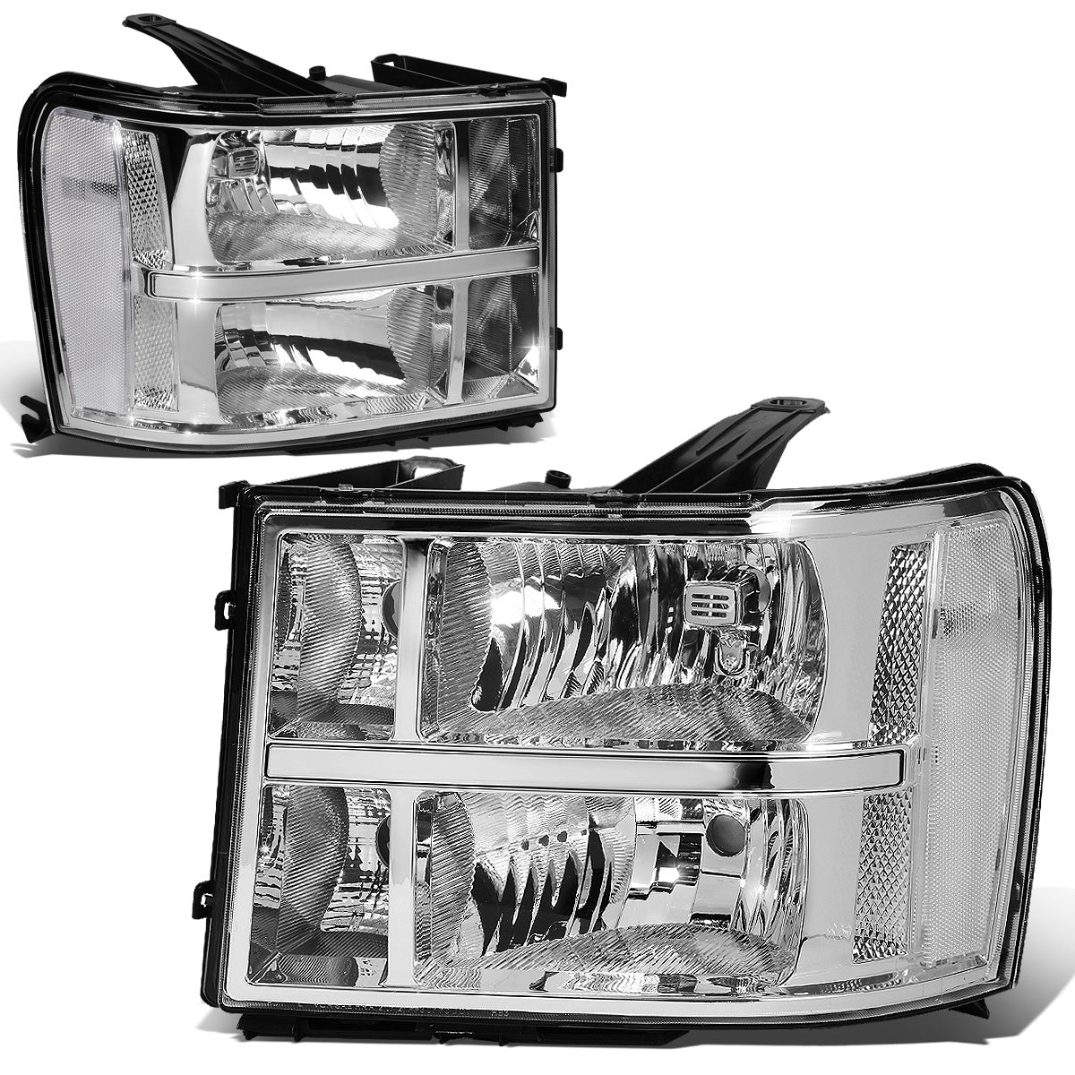 FAROS 07-13 GMC SIERRA 1500 / 07-14 GMC SIERRA 2500 / 07-14 GMC SIERRA 3500 - DOES NOT FIT 2007 CLASSIC (OLD BODY) STYLES - OE STYLE - CHROME HOUSING / CLEAR CORNER - H11 LOW BEAM / 9005 HIGH BEAM, 4151NA SIGNAL, 194 MARKER