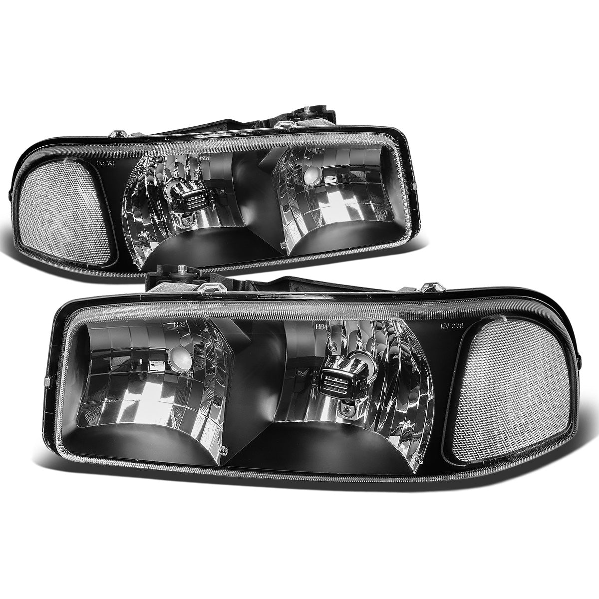 FAROS 99-07 GMC SIERRA 1500 / 99-04 2500 / 01-07 1500 HD/2500 HD/3500 HD / 99-06 YUKON / 00-06 YUKON XL 1500/2500 / 2001 SIERRA C3 - 2PC - 9005 LOW BEAM / HIGH BEAM - BLACK HOUSING / CLEAR CORNER